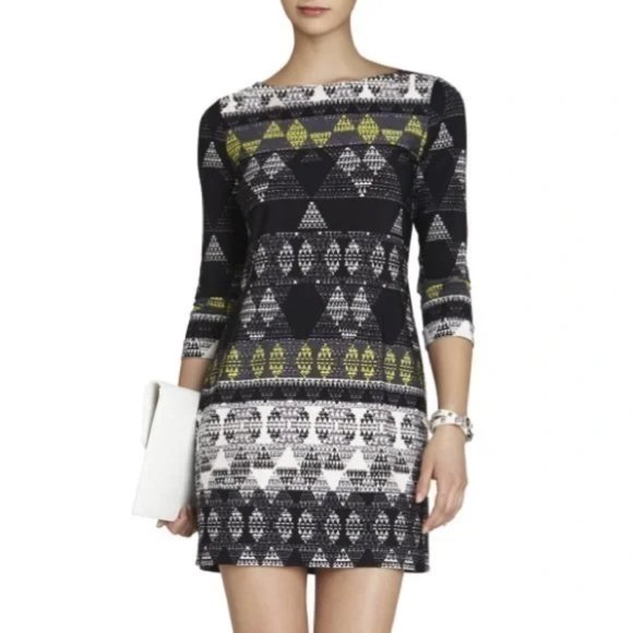 BCBGMaxAzria Calico Long Sleeve Geometric Print Mini Dress Size Medium - Picture 1 of 7